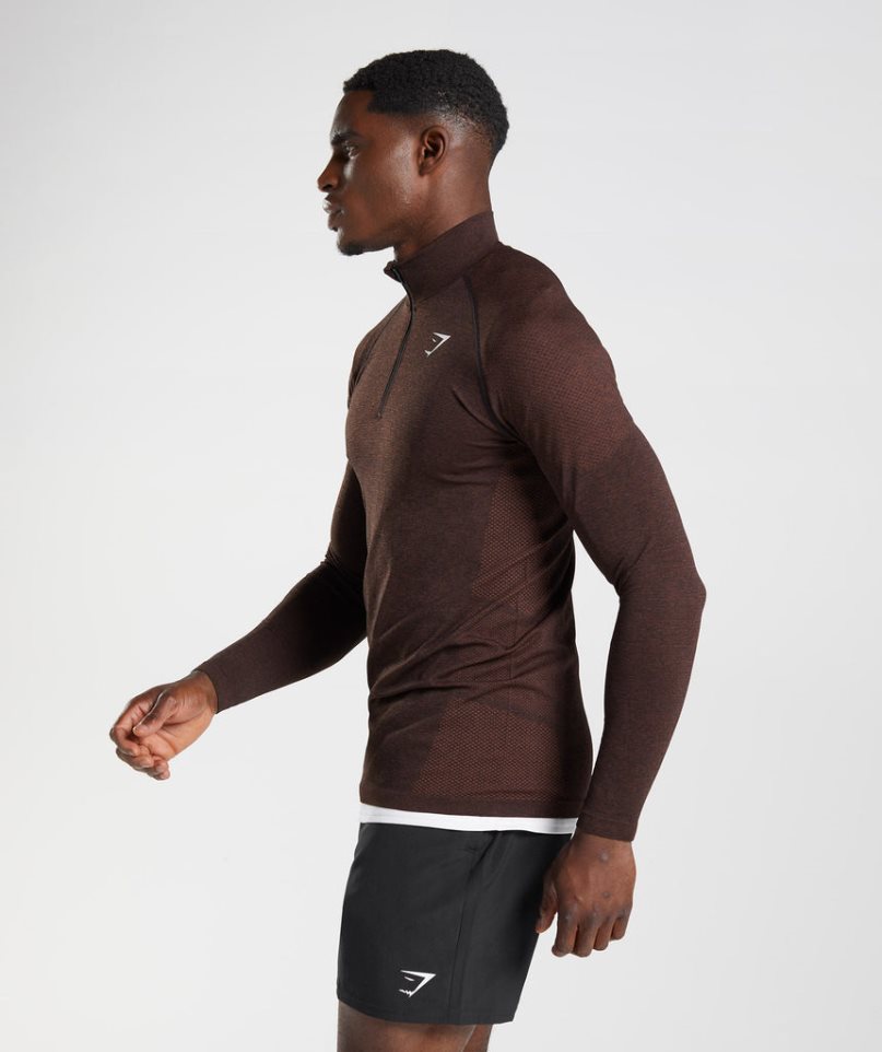 Men's Gymshark Vital Light 1/4 Zip Sweatshirts Dark Brown | NZ 0VYFPT